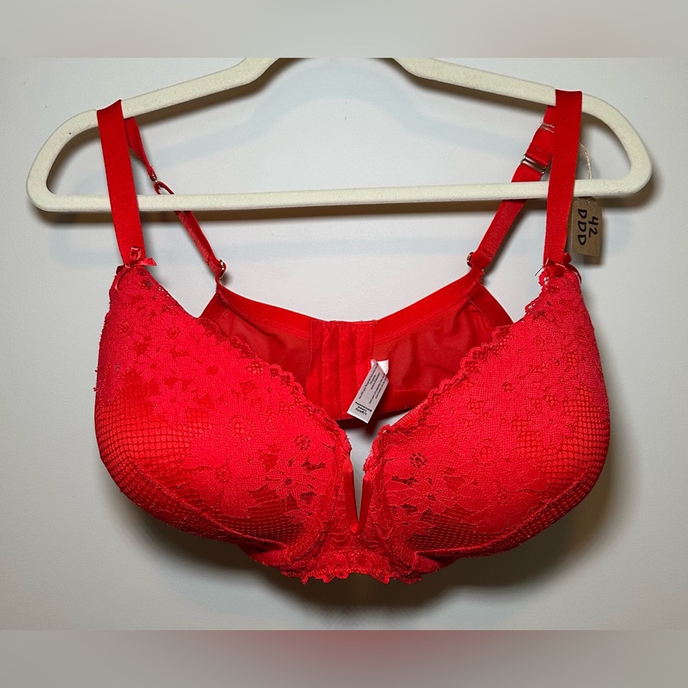 Cacique Layne Bryant red lace bra lightly lined balconette 42DDD sexy curvy cute - Picture 2 of 8